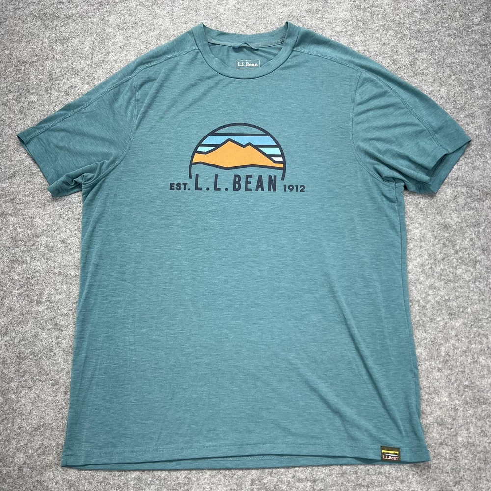 L.L. Bean Shirt Mens Medium Blue Slightly Fitted Logo Graphic Tee Tagless Hiking